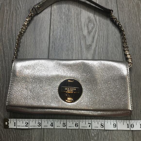 Kate Spade New York Chain Leather Sling Shoulder Bag Metallic Logo Hardware - Picture 2 of 8